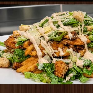 Potato Waffles with Chicken Caesar Salad